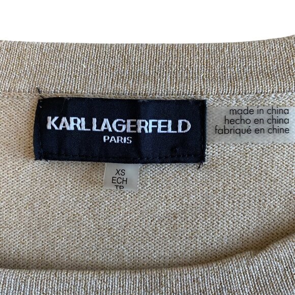 Karl Lagerfeld Gold Metallic Sweater Featuring Scalloped Puff Button Sleeves XS - Picture 6 of 10